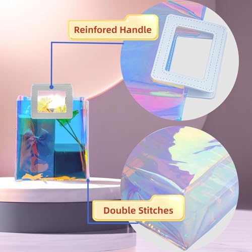 Caleihd 12PCS Holographic Clear Gift Bags with Tissue Paper, 7.9 * 7.1 * 3.9 inch with Handles,Treat Bags Goody Bags,for Christmas, Birthday Party, Weeding Gift Bags Party Supplies (Pack of 2) - Image 4