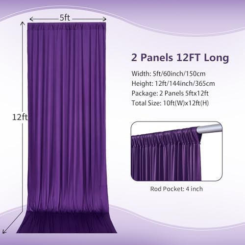 10ft×12ft Wrinkle Free Purple Backdrop Curtain for Wedding Parties, - Image 3