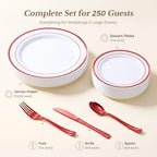 Goodluck 250 PCS Red Rim Plastic Plates and Cutlery Set for 50 Guests - Image 3