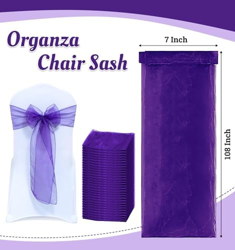Pack of 200 Organza Chair Sashes for Wedding & Event Décor – Cadbury Purple - Image 3