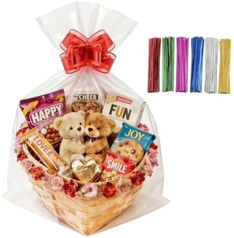 100Pcs 20"x30" Cellophane Treat Bags for Gift Baskets Thcik Cello Gift Bags by Macoota