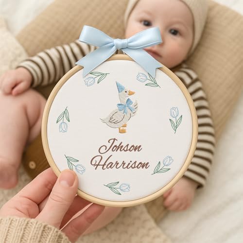 Embroidery Baby Name Sign, Personalized Welcome Baby Hoop Sign with Bow, Custom Baby Name Sign for Hospital, Infant Baby Shower Gifts New Parents (04) - Image 4