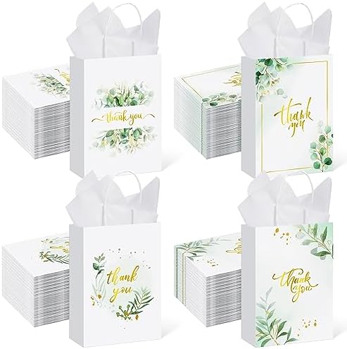 Colarr 60 Pack Thank You Gift Bags with Tissue Paper Gold Thank You Paper Bags with Handles Greenery Gift Pouches for Wedding Birthday Baby Shower Party Favor Supplies,8.2 x 5.9 x 3.1 Inch (Greenery) by Colarr