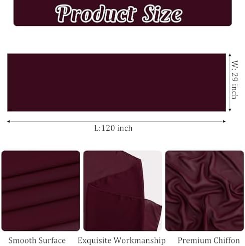 6 Pack 10Ft Burgundy Chiffon Table Runner 29x120 Inches Sheer Fabric Table Runner Romantic Wedding Runner for Thanksgiving Christmas Bridal Shower Decorations （Burgundy） - Image 2