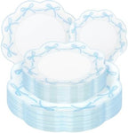 LIYH 60Pcs Blue Bow Scalloped Plastic Plates Set for Bridal Shower Party by LIYHLoveinyourheart