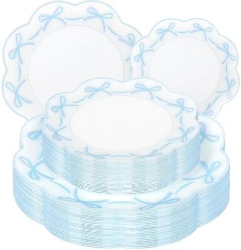 LIYH 60Pcs Blue Bow Scalloped Plastic Plates Set for Bridal Shower Party by LIYHLoveinyourheart