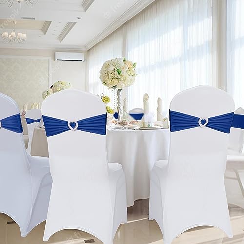 Pack of 60 Spandex Chair Sashes Bows Stretch Chair Cover Band with Buckle Slider Universal Elastic Chair Ties for Wedding Banquet Party Event Decoration (Navy) - Image 6