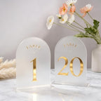 UNIQOOO Frosted Arch Wedding Table Numbers 1-20, Gold Foil Printed 5x7 Acrylic Display Signs and Holders, Pack of 20, Perfect for Centerpiece, Reception, Decoration, Party, Anniversary, Event by UNIQOOO