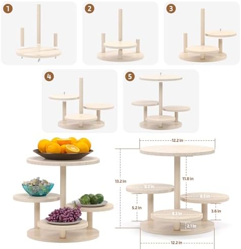 HURZMORO 4 Tier Round Cupcake Tower Stand for 50 Cupcakes,Wood Cake Stand with Tiered Tray Decor,Farmhouse Tiered Tray Decor,Cupcake Display for Birthday Graduation Baby Shower Tea Party,White - Image 3