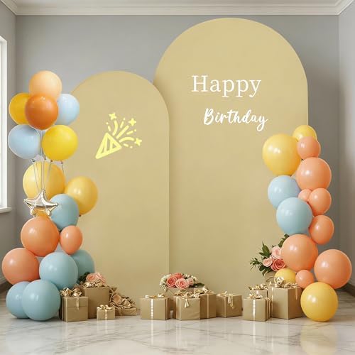 Khaki Arch Backdrop Cover 2 Set - 6.6FT, 5FT Spandex Fitted Wedding Arch Stand Covers Round Top Chiara Arch Backdrop Stands Cover for Birthday Parties Banquet Photo Background Decoration by WishCare