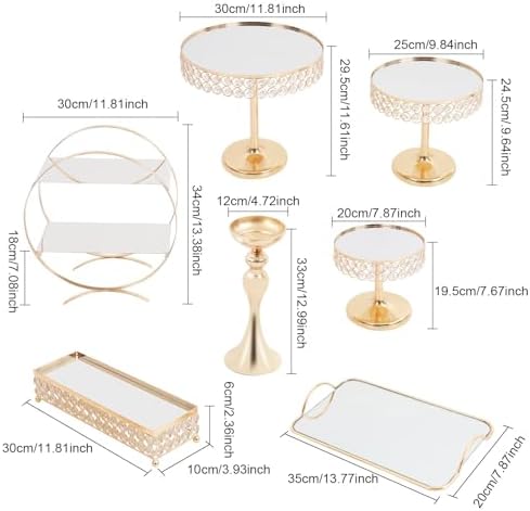8 Pcs Cake Display with Mirror, Wedding Crystal Cake Stands for Reception - Image 3