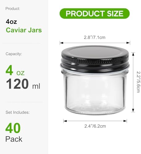 40 Pack 4 oz Glass Jars with Black Lids - Image 2