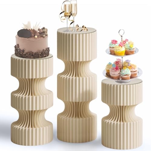 3PCS Pillaro Cake Stands for Party, Sturdy Cardboard Column with Clear Acrylic Plate, Reusable Round Cylinder Stands for Party, Cake Pedestal Stand, Pillar for Birthday Wedding Dessert by Merrifete