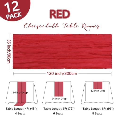 12 Pack 35 x 120 Inch Red Table Runner Cheesecloth - Image 2