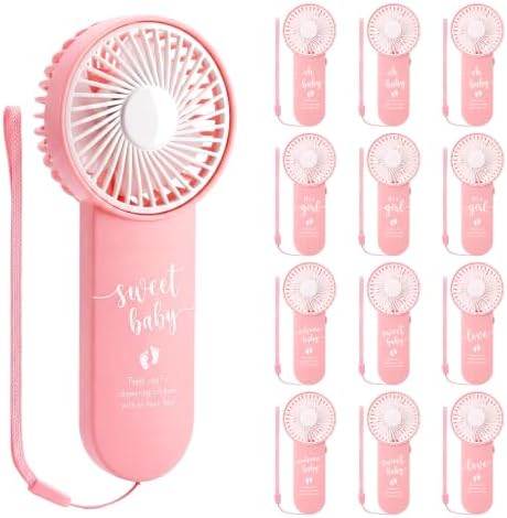 12 Sets Baby Shower Fans Party Favors Portable,Pink,5 Styles by Unknown