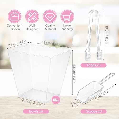 61 oz 6 Clear Plastic Candy Bar Containers with 3 Scoops Tongs - Image 3