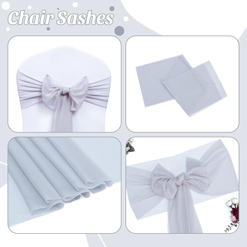 MDS Pack of 200 Chiffon Chair Sashes for Wedding & Event Décor - Cool Gray - Image 5