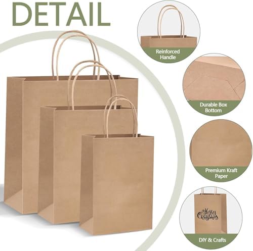 COGLARING 150Pcs Brown Kraft Paper Bags with Handles - Bulk Assorted Sizes for Retail, Takeout, Bakery & Party Favors | Durable Shopping & Gift Bags for Merchandise, Small Business - Image 4
