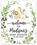 Andaz Press Custom Large Baby Shower Canvas Welcome Sign, 16 x 20 Inches, Safari Animals Leaf Foliage, Guestbook Alternative, Personalized Sign Our Canvas, For Jungle Safari Baby Shower Theme by AndazPress