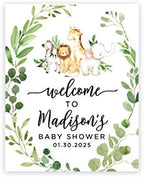 Andaz Press Custom Large Baby Shower Canvas Welcome Sign, 16 x 20 Inches, Safari Animals Leaf Foliage, Guestbook Alternative, Personalized Sign Our Canvas, For Jungle Safari Baby Shower Theme by AndazPress