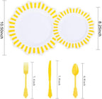 COLOSUS 150PCS White Yellow Plastic Plates, Party Plates and Silverware set - Image 2