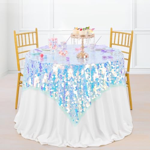 QueenDream Green Tablecloth Sequin Mermaid Fabric: Rectangle Iridescent Table Cloth 51x47 Inches Mermaid Ocean Themed Birthday Party Decorations by QueenDream