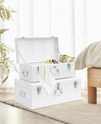 Vixdonos Decorative Large Metal Box Storage Trunk Chest Set of 2 College Dorm Organizer with Hardware Hasps and Handle for Home Deocr,23.7X14.2X9.5 Inches - Image 7