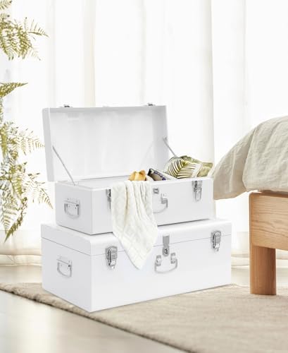 Vixdonos Decorative Large Metal Box Storage Trunk Chest Set of 2 College Dorm Organizer with Hardware Hasps and Handle for Home Deocr,23.7X14.2X9.5 Inches - Image 7