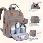 BabbleRoo Diaper Bag Backpack - Baby Essentials Travel Tote - Multi Function Water Resistant Diaper Bag, Travel Essentials Baby Bag with Changing Pad, Stroller Straps & Pacifier Case - Unisex, Khaki - Image 5