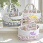 Personalized Diaper Caddy Organizer With Name, Custom Woven Cotton Rope Storage Basket With Tassels, Nursery Decor Piece Featuring A Removable Divider For Organizing Baby Essentials Or As Gift by Unknown