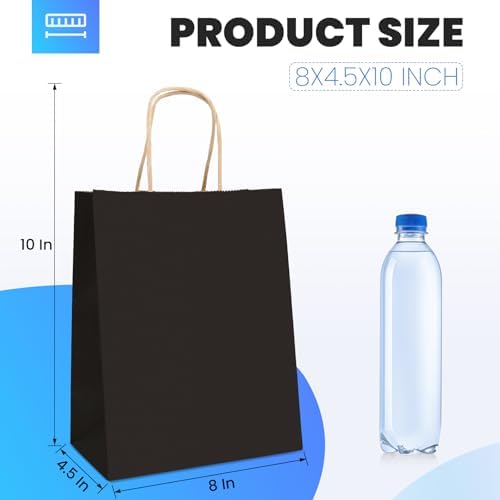 XPCARE Black Paper Bags with Handles, 200Pcs 8x4.5x10In Kraft Paper Bag (Pack of 2) - Image 2