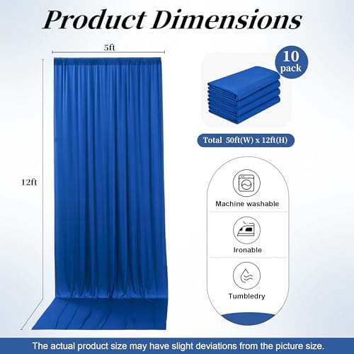 50ft x 12ft Wrinkle Free Royal Blue Backdrop Curtains for Parties, 10 Panels 12FT Long Photo Backdrop Drapes Silky Back Drop Cloth for Wedding Birthday Photography Background Decor - Image 6