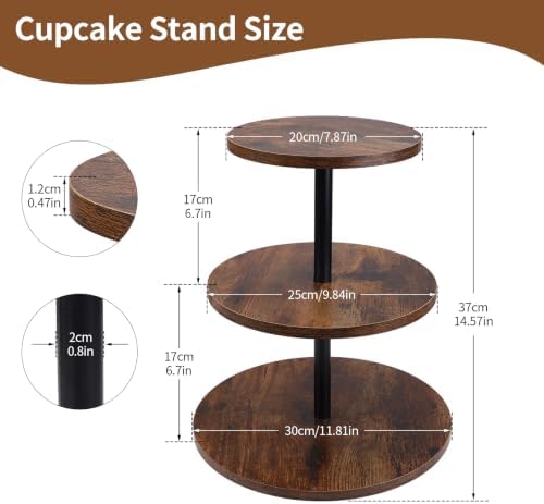 Wooden Cupcake Stand 1 Pack, Large Cupcake Tower Stand for 50 Cupcakes, 3 Tiered Wooden Serving Trays Stand, Soporte Para Cupcakes, Dessert Table Display - Image 2