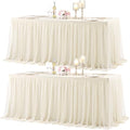 Ivory Fitted Tablecloth Rectangle 8 Foot Stretch Elastic Tulle Ruffle Tablecloths Rectangular Spandex Table Covers 8ft Birthday Baby Shower Party Wedding Table Cloths with Skirt 2Pack by LittleFunny