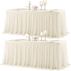 Ivory Fitted Tablecloth Rectangle 8 Foot Stretch Elastic Tulle Ruffle Tablecloths Rectangular Spandex Table Covers 8ft Birthday Baby Shower Party Wedding Table Cloths with Skirt 2Pack by LittleFunny