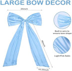 Large Satin Bow Decor with 50 Pack Chair Sashes - Perfect for Birthday, Wedding, Parties & Baby Shower | 24x36 Inch Giant Bows for Room Decor | Wide Fabric Ribbons for Banquet Chairs (Sky Blue) - Image 2