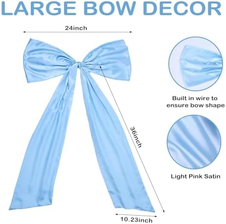 Large Satin Bow Decor with 50 Pack Chair Sashes - Perfect for Birthday, Wedding, Parties & Baby Shower | 24x36 Inch Giant Bows for Room Decor | Wide Fabric Ribbons for Banquet Chairs (Sky Blue) - Image 2