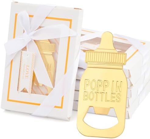 32 Pack Baby Bottle Openers with Gift Boxes - Poppin Bottle Opener Baby Shower Favors, Gender Reveal Decor & Wedding Souvenirs Return Gifts for Guests (White) by Orlabno