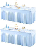 2 Packs Baby Blue Table Clothes for 6 Foot Rectangle Tables, One-Piece Wrinkle Resistant Stretch Spandex Table Covers with Skirt for Event Banquet Wedding Birthday Party by PartyTalk