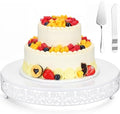 Wenqik 16 Inch White Cake Stand Set Metal Round Cupcake Dessert Stand with Cake Cutting, Flower Spatula Wedding Cupcake Pastry Display Candy Holder Display for Wedding Party Birthday Baby Shower by Wenqik