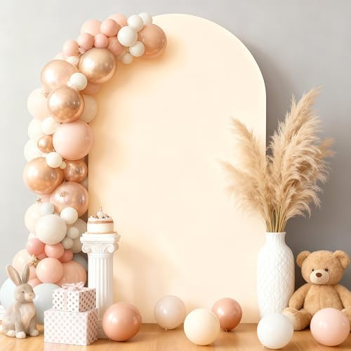 6.6FT Champagne Arch Backdrop Cover - Polyester Fitted Wedding Arch Stand Covers Round Top Chiara Arch Backdrop Cover for Birthday Party Banquet Photo Background Decoration by WishCare