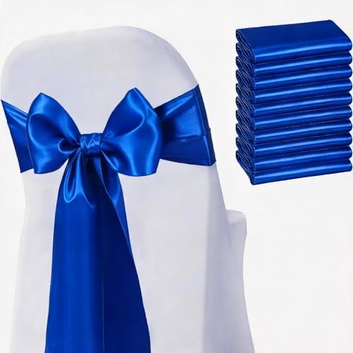 Satin Chair Sashes Bows 50 Pack Universal Polyester Chair Ribbons for Wedding Anniversary Retirement Party Birthday Engagement Banquet Graduation Outdoor Events Decor (Royal Blue, 50 pcs) by JKDMJF