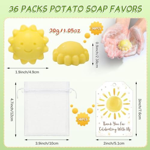 Loopeer 36 Set Sun Soaps Baby Party Favors, Yellow - Image 2