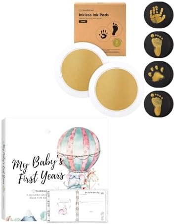 KeaBabies Inkless Hand and Footprint Kit and First 5 Years Baby Memory Book Journal - Ink Pad for Baby Hand and Foot Prints - 90 Pages Hardcover First Year Keepsake Milestone Book for Boys, Girls by KeaBabies