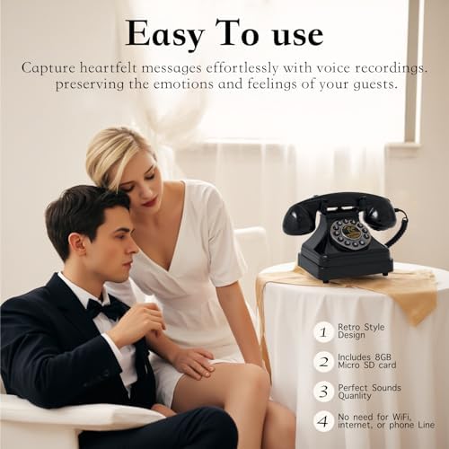 Audio Guest Book Wedding Phone,Audio Guestbook Phone Vintage Style Audio Message Voicemail for Graduation Retirement Party Birthdays Baby Shower Special Occasions (Black) - Image 3