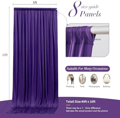 40 ft x 10 ft Wrinkle Free Purple Backdrop Curtain for Parties, 5ft x 10ft 8 Panels Polyester Purple Photo Backdrop Drapes for Wedding Birthday Party Baby Shower Fabric Photo Curtains for Mermaid - Image 6