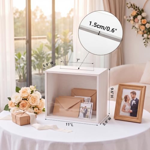 Noamus White Wedding Card Box with Slot, 11" Wooden Large Envelope Box, Money Gift Storage Holder for Wedding Reception, Graduation Party, Birthday Favor, Baby Shower, Souvenirs Donations, DIY Decor - Image 2