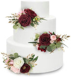 Rinlong 3Pcs Premade Cake Flowers, Burgundy Wedding Cake Decor by RinlongFlower
