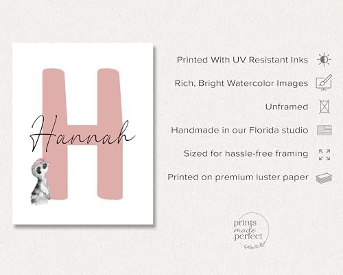 Personalized Safari Nursery Wall Art Set – Custom Name Jungle Animal Prints – Baby Girl Room Decor Pictures Pink Floral Accents – Unframed – Baby Shower for Girls (Personalized Set of 6, 8x10) - Image 3