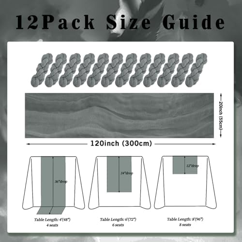 12 Pack Gray 10FT Cheesecloth Table Runner Rustic Gauze Fabric Cheese Cloth Table Runner for Wedding Bridal Baby Shower Table Decor 20 x 120 Inch Long Boho Sheer Birthday Party Table Decorations - Image 2